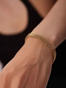 Stainless Steel Woven Mesh Bracelet, Chunky Gold Chain Fashion Jewelry for Women & Men, Perfect Gift