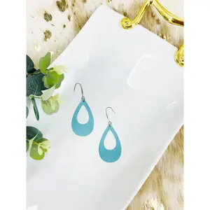 Pearlized Soft Blue Leather Earrings - E19-2581