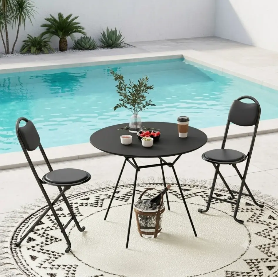2PCS Cushioned Seat Metal-Leather Folding Barstools with Backrest, X-Shaped Legs, Portable Heavy-Duty Indoor Chairs for Kitchen Island, Outdoor Events