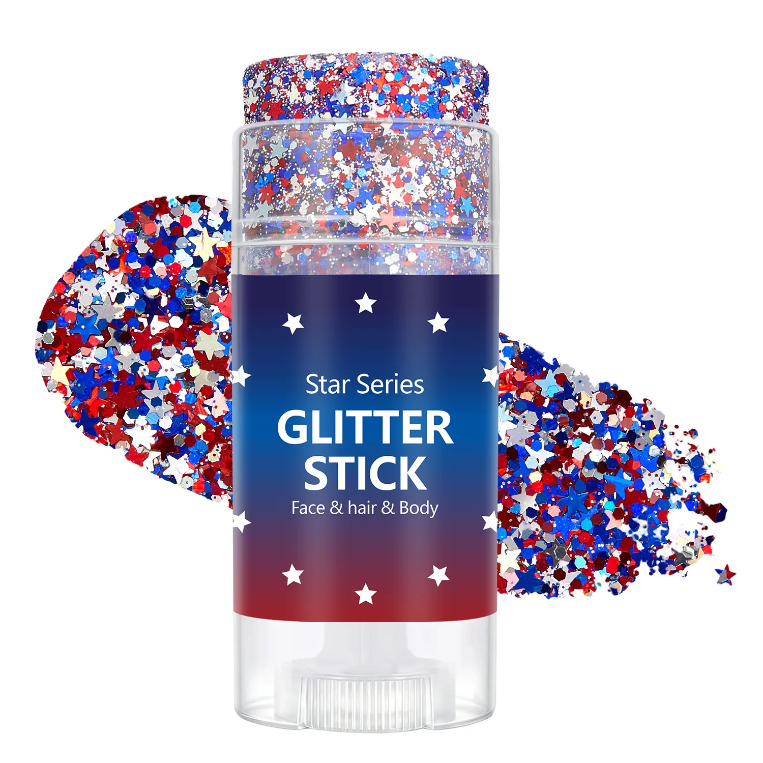 4th of July Glitter Stick,Red, White & Blue Body & Hair Sparkle for Independence Day Party, Festival & Fun Holiday Look