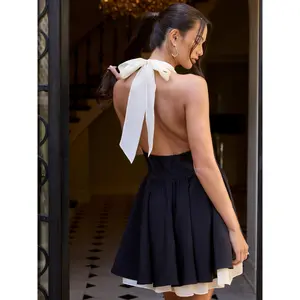 Cider Turtleneck Twist Knotted Flared Mini Dress