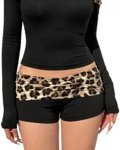 Lounge Fold Over Shorts Zebra Striped Cheetah Low Rise Patchwork Stretchy Y2K Skinny Sexy Casual Women Shorts