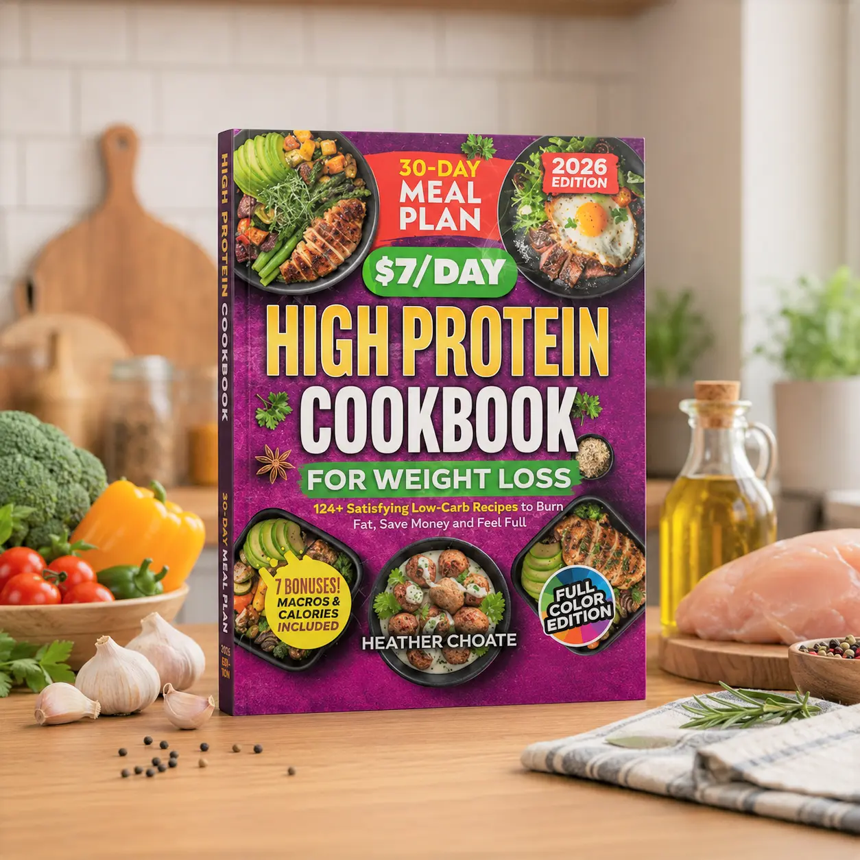 High-Protein Cookbook on a $7/Day Budget – 124 easy low-carb recipes, affordable high-protein meals, a 30-day menu, simple meal prep ideas, and healthy, budget-friendly dining solutions for busy people.