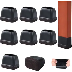 8Pcs Rectangle Felt Chair Leg Floor Protectors, Small Anti-Scratch Silicone Chair Leg Caps for Hardwood Floors, Black Outdoor Patio Protectors, Fit 1.3"-1.7" Length 0.6"-0.9" Width
