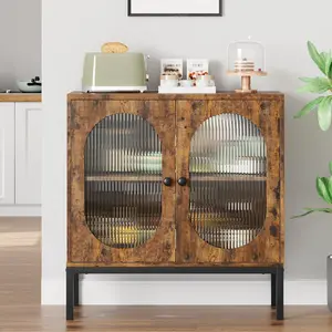 Modern Brown Fluted Glass Door Storage Cabinet - Adjustable Shelves, Durable MDF Wood Construction, Pre-Drilled for Quick Assembly, Multi-Functional for Dining and Living Room, Entryway Storage Cabinets, Modern Home Furniture