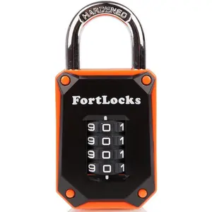 Gym Locker Lock - 4 Digit, Heavy Duty, Hardened Stainless Steel, Weatherproof and Outdoor Combination Padlock - Easy to Read Numbers - Resettable and Cut Proof Combo Code - 1 Pack Orange