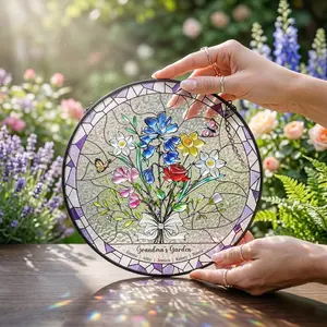 Custom Birth Flower Stained Glass Suncatcher Personalized Floral Window Decor Hanging Flower Ornament Birthday Gift For Mom Grandma Unique Glass Art Spirit Era Art