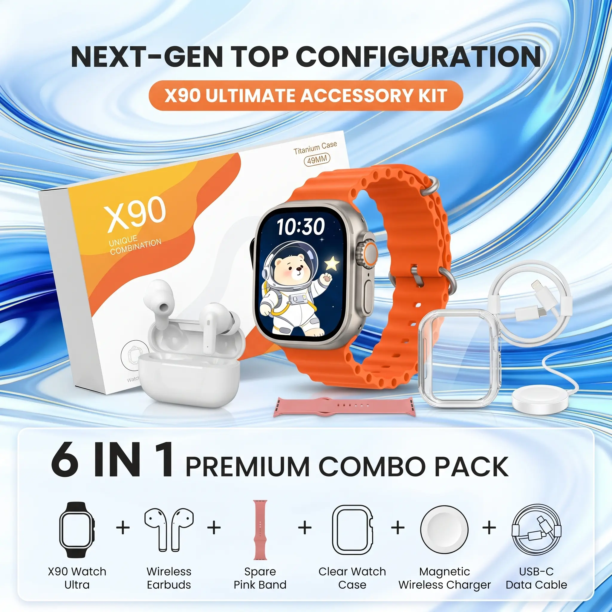 Smartwatch Bluetooth Earbuds Combo, 2-in-1 Fitness Tracker Smart Watch with Type-C Charging Cable, Audio Support for Sports & Daily Wear, Gift for Men Women Teens, Compatible with iPhone Android