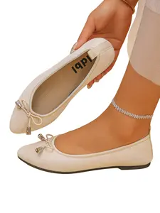 Women's Casual Slip-On Walking Shoes, Round Toe PU Leather Low Heel Flats, Spring & Fall Plain Design, Comfortable One-Step Footwear