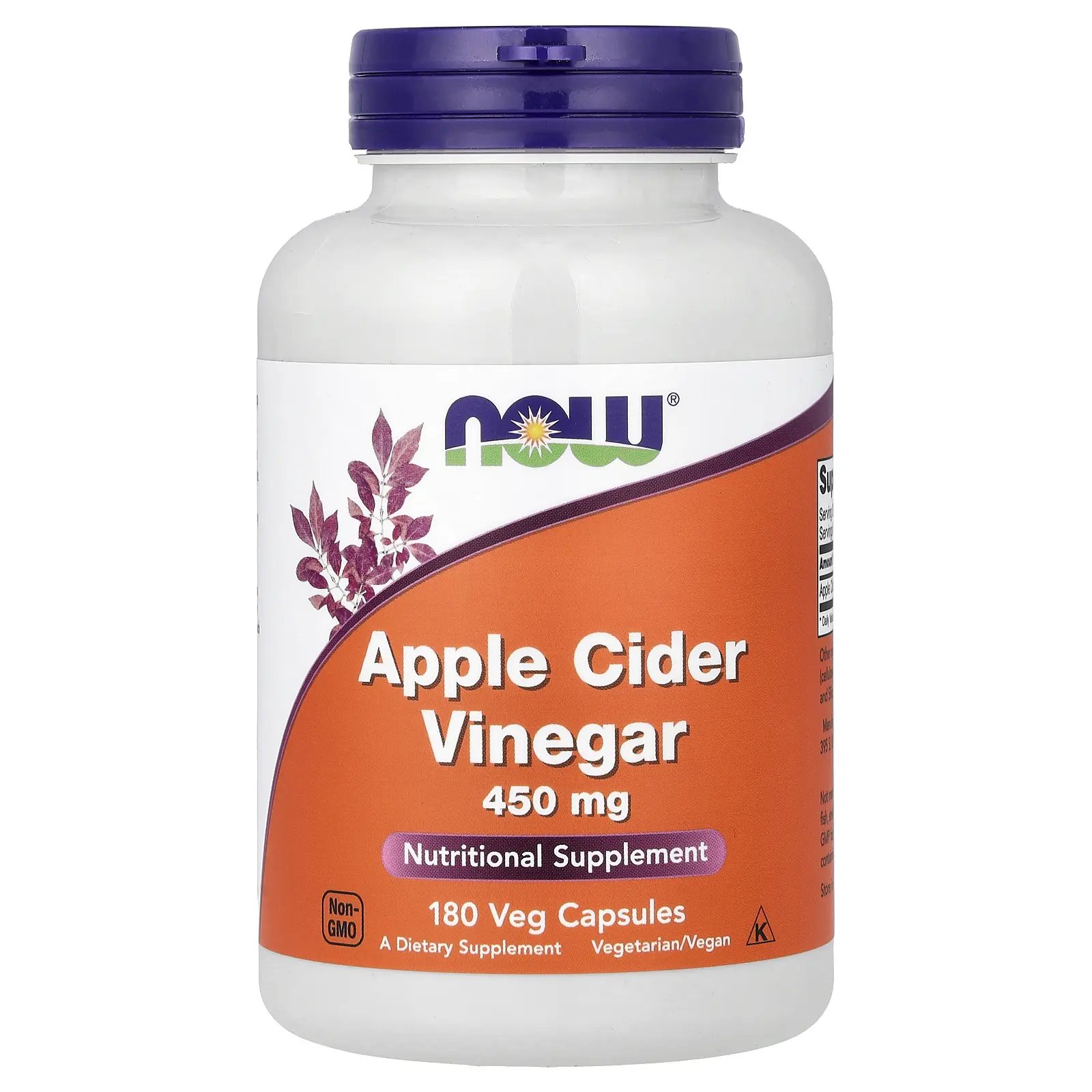 NOW Foods Apple Cider Vinegar, 450 mg, 180 Veg Capsules