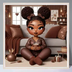 Teenager in Brown Pajamas Pattern 5D Diamond Arts Colorful Painting Kit without Frame, DIY Decorative Art Picture for Beginner, Wall Art Decor for Home Living Room, Diamond Painting Kits