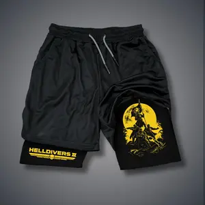 Helldivers II Double-Layer Sports Shorts Graphic Shorts Black Shorts Camo Shorts Streetwear Shorts Men Outfits Men Short Shorts Vacation Outfits Shorts