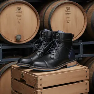Men’s Work Combat Boots Retro Ankle Style Non-Slip Durable Comfortable Black Outdoor Casual Footwear Gift for Men