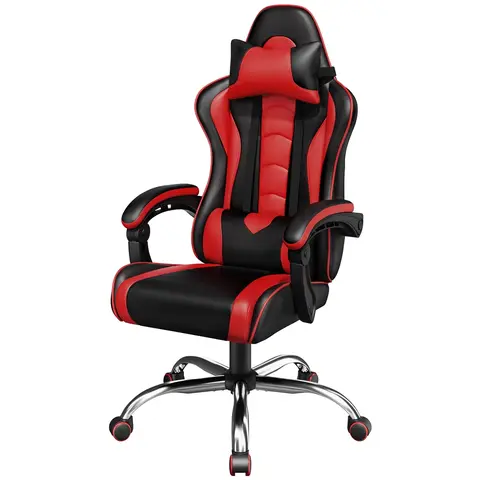 Costoffs Ergonomic Breathable PU Leather Racing Gaming Chair - 90-135° Recline, 360° Swivel, Adjustable Height/Armrest, Massaging Headrest, Curved Back, Storage Pocket, 300lbs Capacity, 20.5in Seat Width, Indoor Furniture for Game Rooms, Office
