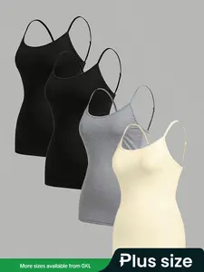 【Plus Size】 Solid Color Tank Top, Casual Sleeveless Top for Daily Wear, Women's Plus Clothing for All Seasons, Athletic Tank Tops