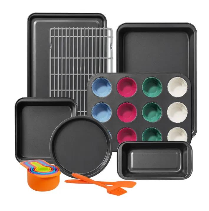 22 Pcs Carbon Steel Non-Stick Baking Pan Set Includes Baking Sheet Muffin Pan Cookie Sheet Cake Pan for Kitchen Essential Tools