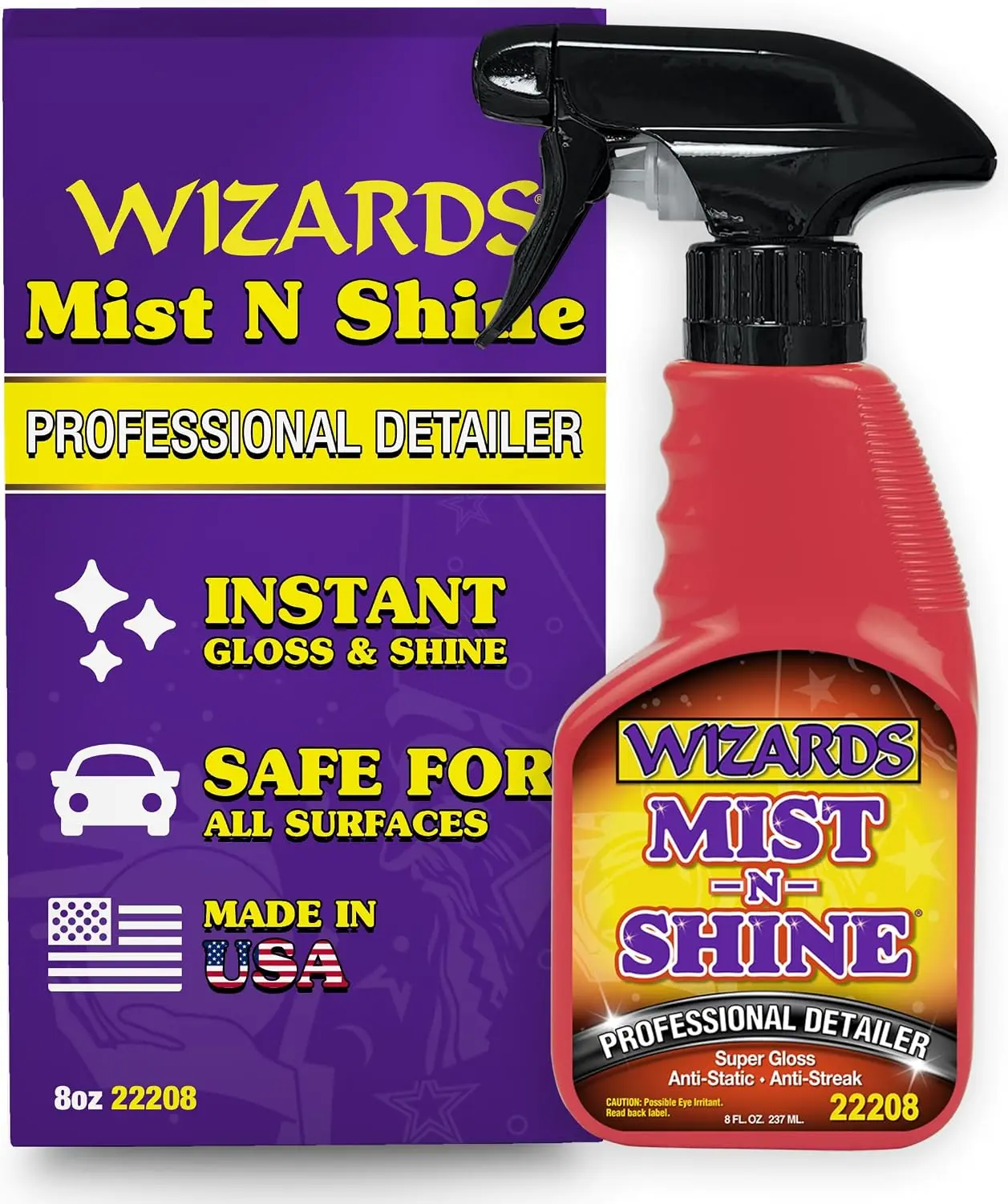 Mist-N-Shine 8 Oz Ready-to-Use Quick Shine Waterless Detail Spray Bottle, Multi-Purpose High Gloss All Surfaces Cleaner for Car Exterior Paint, Glass, Chrome, Plastics, Automotive Detailing Supplies, Spray Water Bottle