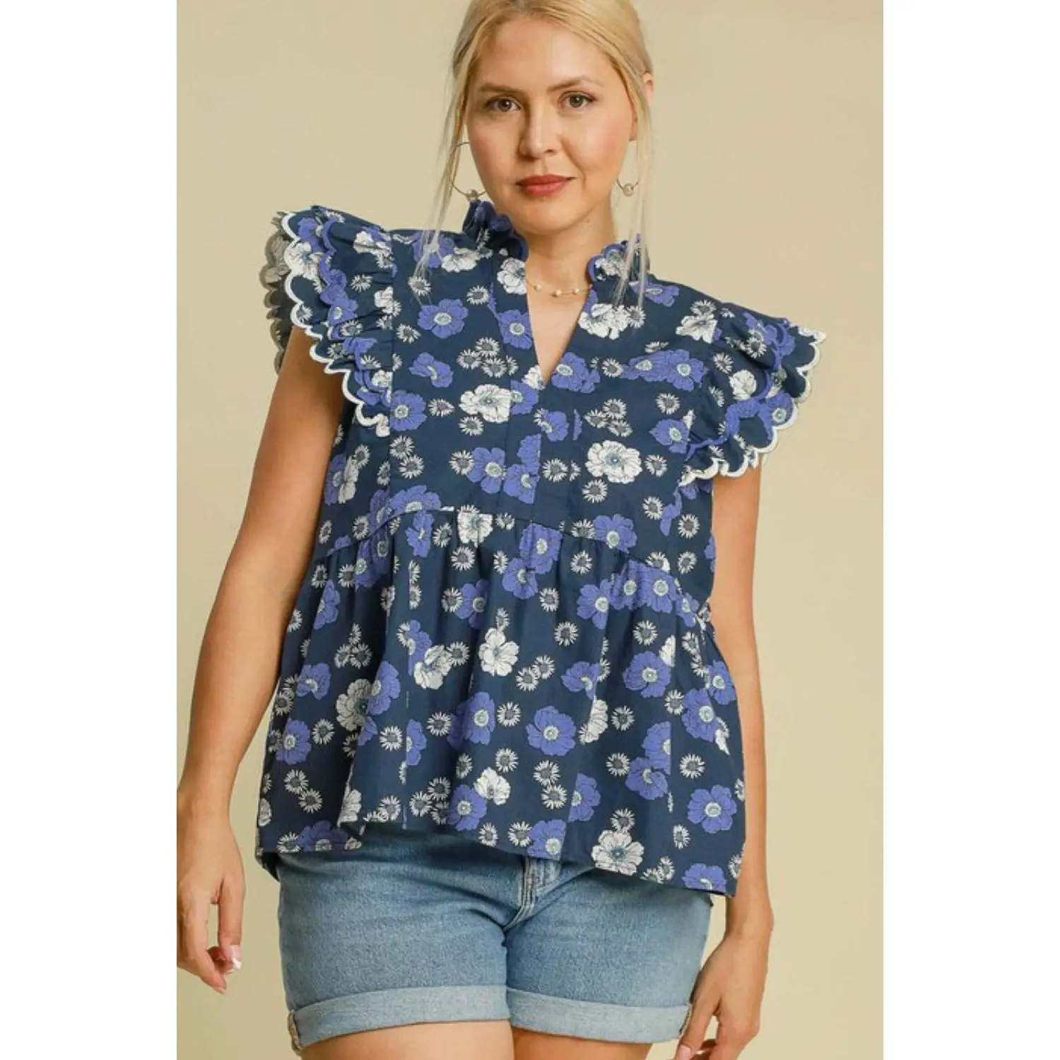 Full Size Floral Print Peplum Top Plus Size - 100% Cotton, Ruffled Design, Varys Available, Perfect for Fashionable Wardrobe.