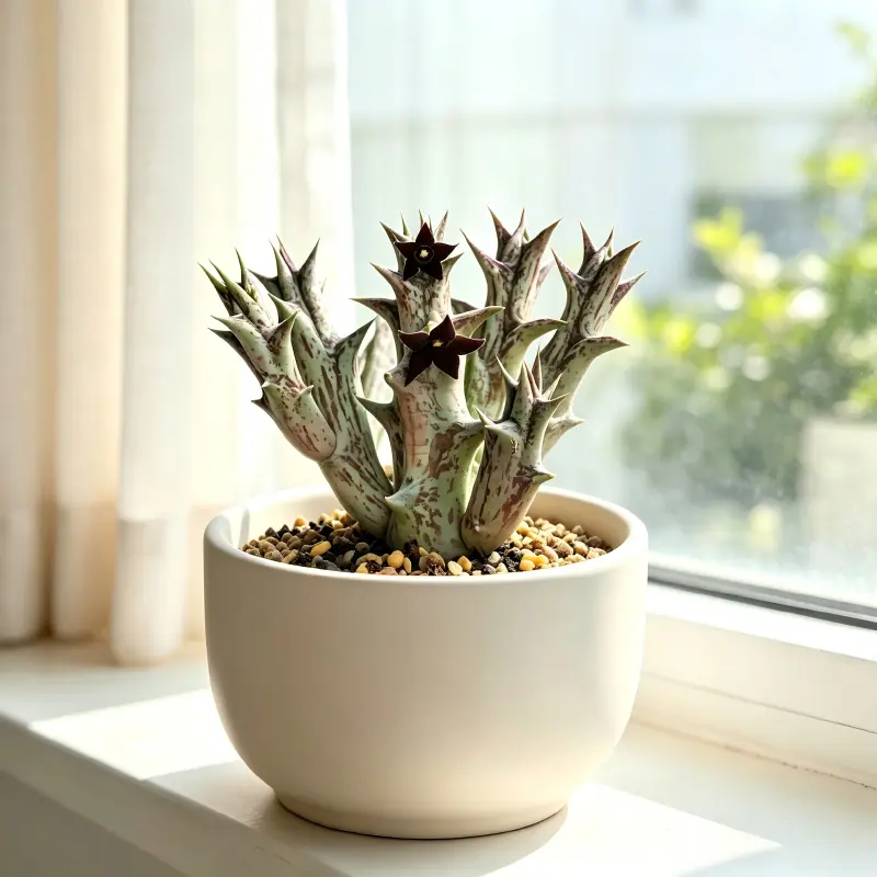 Caralluma Hesperidum Plant, Purple Dragon Stapeliad Succulent, Unique Star Flowering Succulent For Windowsill, Balcony & Succulent Collection