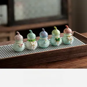 Crystal Glaze Gourd Small Ornament Ceramic Cute Colorful Fresh Tea Pet Tea Ceremony Accessories High-end Gift for Women