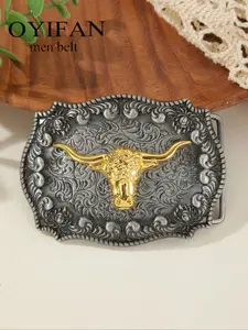 Men's Vintage Bull Design Western Embossed Belt Buckle, Fashionable Animal Design Belt Buckle for Party, Daily Clothing Decor, Trendy All-match & Exquisite Belt Buckle for Gift, Metallic Buckle