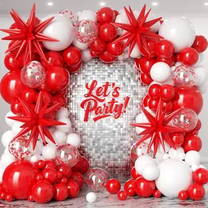 Red and White Balloon Garland Arch kit 153pcs with Star - 22 18 12 10 5in Different Size Red White Confetti Latex Balloons for Christmas Wedding Valentine's Day Birthday Decorations