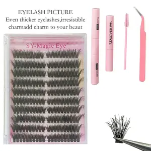 200Pcs DIY Cluster Eyelashes Set, D Curl Lash Extensions Kit, 8-16mm Mixed Length, Includes Glue, Sealant, Remover, Tweezers, Brush, Left & Right Matched, Fluffy, Natural-Looking, Suitable For Home Use, Daily Life, Wedding, Dating, Party