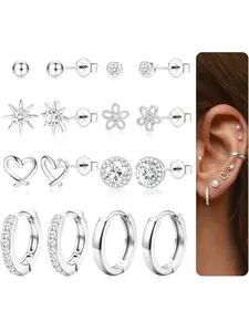 S925 Silver Post Small Stud Hoop Earrings for Women Trendy 14K Gold Plated Hypoallergenic Stud Huggie Earrings Stack Cartilage Earring Sets for Multiple Piercing Jewelry Gifts