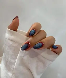 Red and Blue Cat Eye Press On Nails: Y2K Chrome Gel, Hand Painted, Nail Art Kit Nail Box – FASTSHIPPING