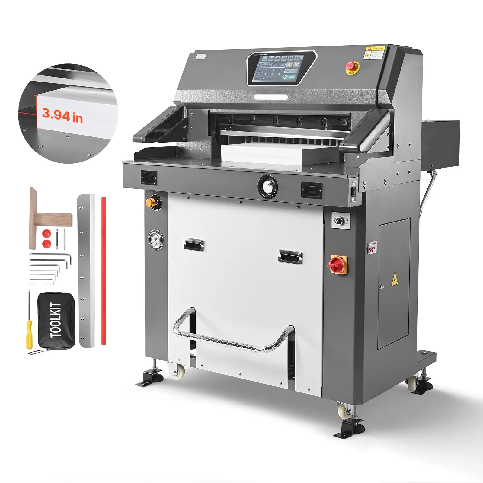 【Summerfinds】VEVOR 220V Plug Metal Hydraulic Electric Office Cutting Supply, 26" Wide, 3.94" Thick Metal-Body Guillotine Trimmer with Bulk-Cutting Capability, Infrared Safety Function and Spare Blade