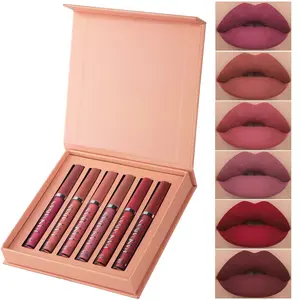 6Pcs Lipstick Makeup Set, Satin Texture Plumping Matte liquid Moisturizing Long-Lasting Wear Non-Stick Cup Not Fade Waterproof Smudge Proof Lip Gloss Suitable for All Occasions Party, Girls and Women Makeup Accessories Glossy Cosmetic Lip Care Moisturizer