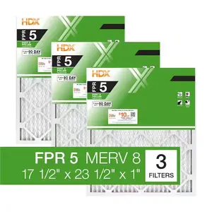 HDX 20 in x 20 in x 1 in Standard Pleated Furnace Air Filter FPR 5 MERV 8 3-Pack 17 1/2 x 23 1/2 x 1 inch