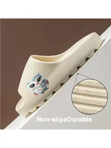 Cute Owl Pattern Coconut Slippers Adorable Blue Owl Print Summer Footwear Comfy Casual Slippers with Cartoon Bird Design Lightweight Beach Shoes for Women and Girls