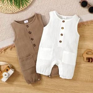 Ready Stock Infant Summer Sleeveless Romper 2-Pack Baby Boys Pocket Snap Closure Jumpsuits Cotton Blend Baby Clothes 42411024
