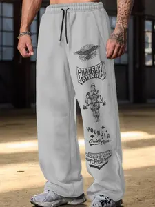 Men's Regular Fit Letter & Number Print Sweatpants, Casual Street Comfy Jogger Pants for Spring & Fall, Men's Trousers for Daily Wear, Casual Athletic Jogging