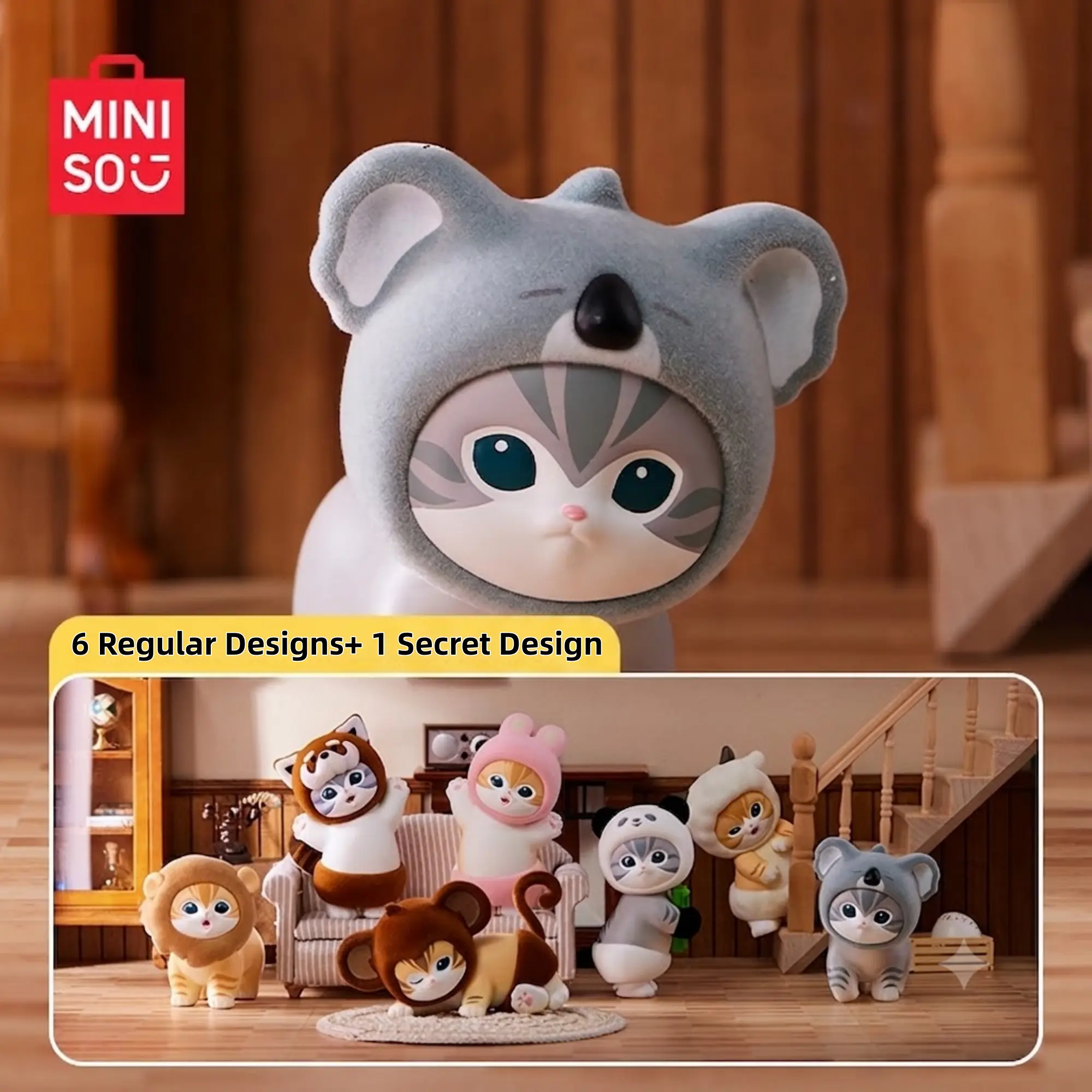 MINISO Mofusand Fluffy Animal Party Series Blind Box Figures,2.36"-3.54" Cute Cat Action Figure Toy, Kawaii Mystery Box Desk Accessories, Surprise Collectible Miniatures, Perfect Aesthetic Gift for Cat Lovers & Girls
