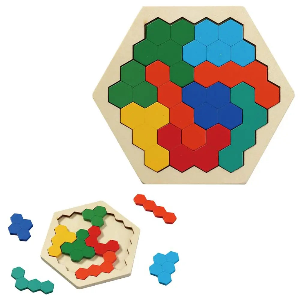 1pc Wooden Hexagonal Puzzle - Colorful Tangram Brain-Building Blocks, Geometric Early Education Toy, Logical Thinking Training Desktop Game, Kids' Stress Relief Gift for Boys & Girls
