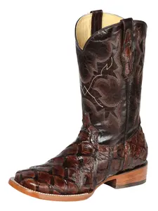 Mens Geniune Brown Boots-Square Toe