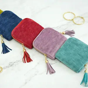 Luxury Velvet Zipper Pouch with Tassel - Portable Mini Coin Purse, Soft Fabric Small Organizer for Cards, Coins & Jewelry, Elegant Multicolor Storage Bag for Daily Use & Gifting