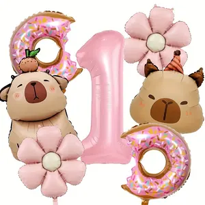 Cute Aluminum Foil Balloon Set, Capybara Donut Theme, Series Irregular Balloons, First Birthday, Kids Fun Party Decorations, Balloon Decorations Kit
