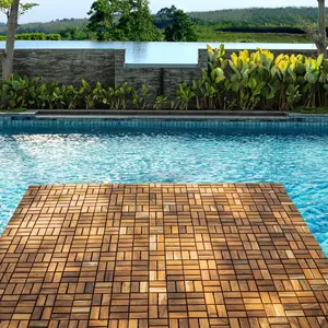 Calgary Oiled Teak Outdoor Interlocking Tiles, 18 Slat (10 sq ft)