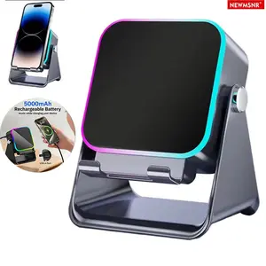 (upgraded)5 In 1 Auto-induction 5000mAh Wireless Induction Speaker 8 RGB Lights HIFI Sound Portable Bluetooth Phone Holder Gifts