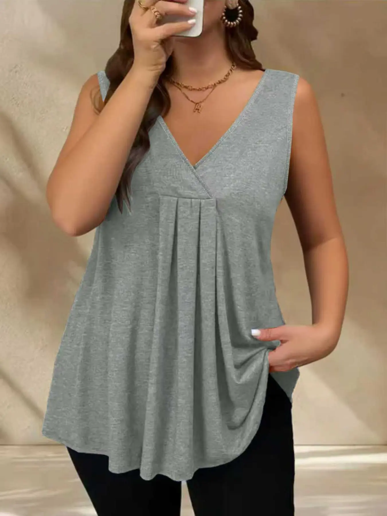 Women's Cross V-Neck Casual Chic Sleeveless Tank Top, Soft Comfortable Casual Solid Color, Plus Size Summer Daily Wear, Fashion New Arrival, Womenswear, Basic