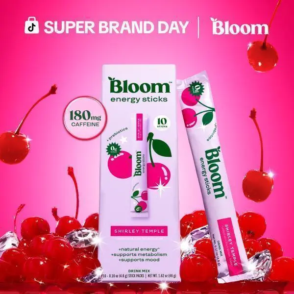 Bloom Nutrition Energy Drink Powder Packets, Sugar Free Energy Drink Mix with L-Theanine, B Vitamins & Natural Caffeine, On the Go Powder Sticks for Natural Energy, 10 Calories (10 Pouches (Pack of 1), Shirley Temple)