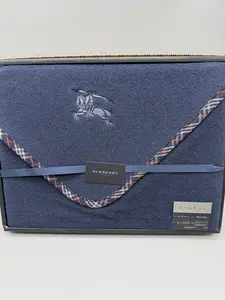 Pre-owned Burberry Wool Throw Navy Blue w/Novacheck Trim