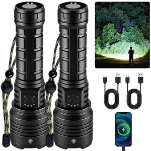 SYADOO Rechargeable 5000mAh Flashlights, Super Bright 10000 Lumens Waterproof Flashlight, 6 Modes Zoomable Linternas with Power Indicator, Powerful Handheld LED Flashlights for Home Emergencies Camping, with Emergency Charging for Your Phone