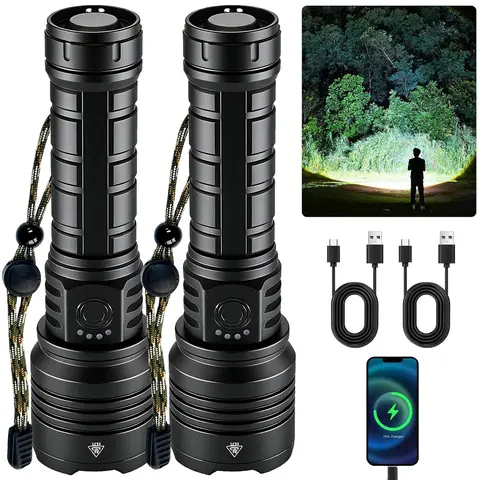 SYADOO Rechargeable 5000mAh Flashlights, Super Bright 10000 Lumens Waterproof Flashlight, 6 Modes Zoomable Linternas with Power Indicator, Powerful Handheld LED Flashlights for Home Emergencies Camping, with Emergency Charging for Your Phone tiktokshopspr