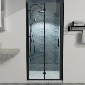 34 to 35-3/8 in. W x 72 in. H Bi-Fold Semi-Frameless Shower Doors in Matte Black with Clear Glass