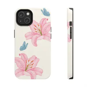 Pink Tiger Lily Phone Case Watercolor Tiger Lillies with Butterflies Cover iPhone 16 15 14 13 12 11 Pro Max 8 Plus X Samsung s21 s22 s23 s24