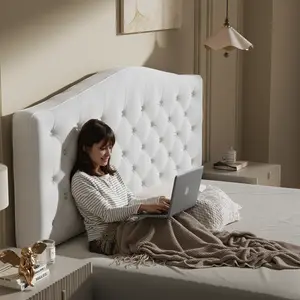 Upholstered Headboard Queen/King Size with 4" Thickened High-Density Sponge, Modern Button-Tufted Queen Headboard Only, Luxury Chenille Fabric, Adjustable Height, Easy Assembly